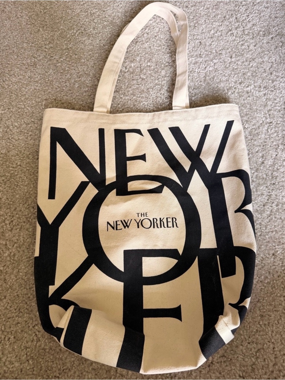 The New Yorker Canvas Tote Bag — Cream with Black Print
